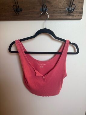 American Eagle Ribbed Henley Tank - Coral